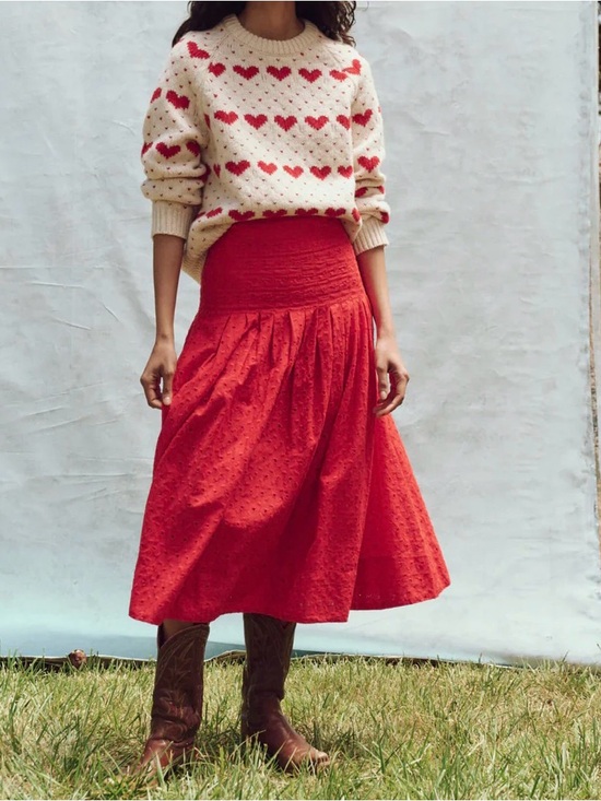 THE GREAT. Dresses & Skirts - THE GREAT. Red Midi Eyelet A-Line Skirt